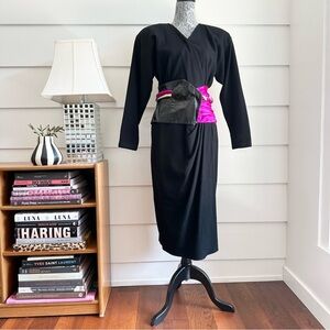 Vintage Liancarlo 80s Wool Dress with Waistband New Wave Punk Glam